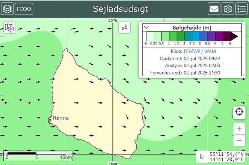 FCOO bølgehøjde ved Bornholm.